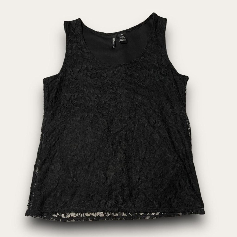 Y2K Black Lace Tank Top New Directions Petite Medium Whimsigoth Fairygrunge